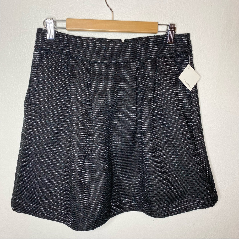 New Halogen Black Teal Tweed Pleated‎ Skirt Women’s  8